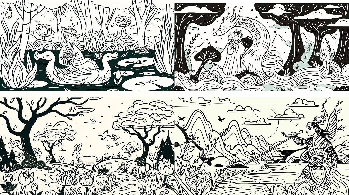 Monochromatic Nature-Inspired Illustrative Tapestry - Midjourney sref style