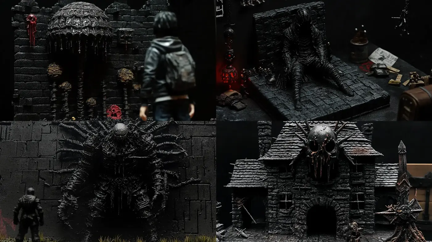 Gothic Shadowplay in Miniature Realms - Midjourney sref style