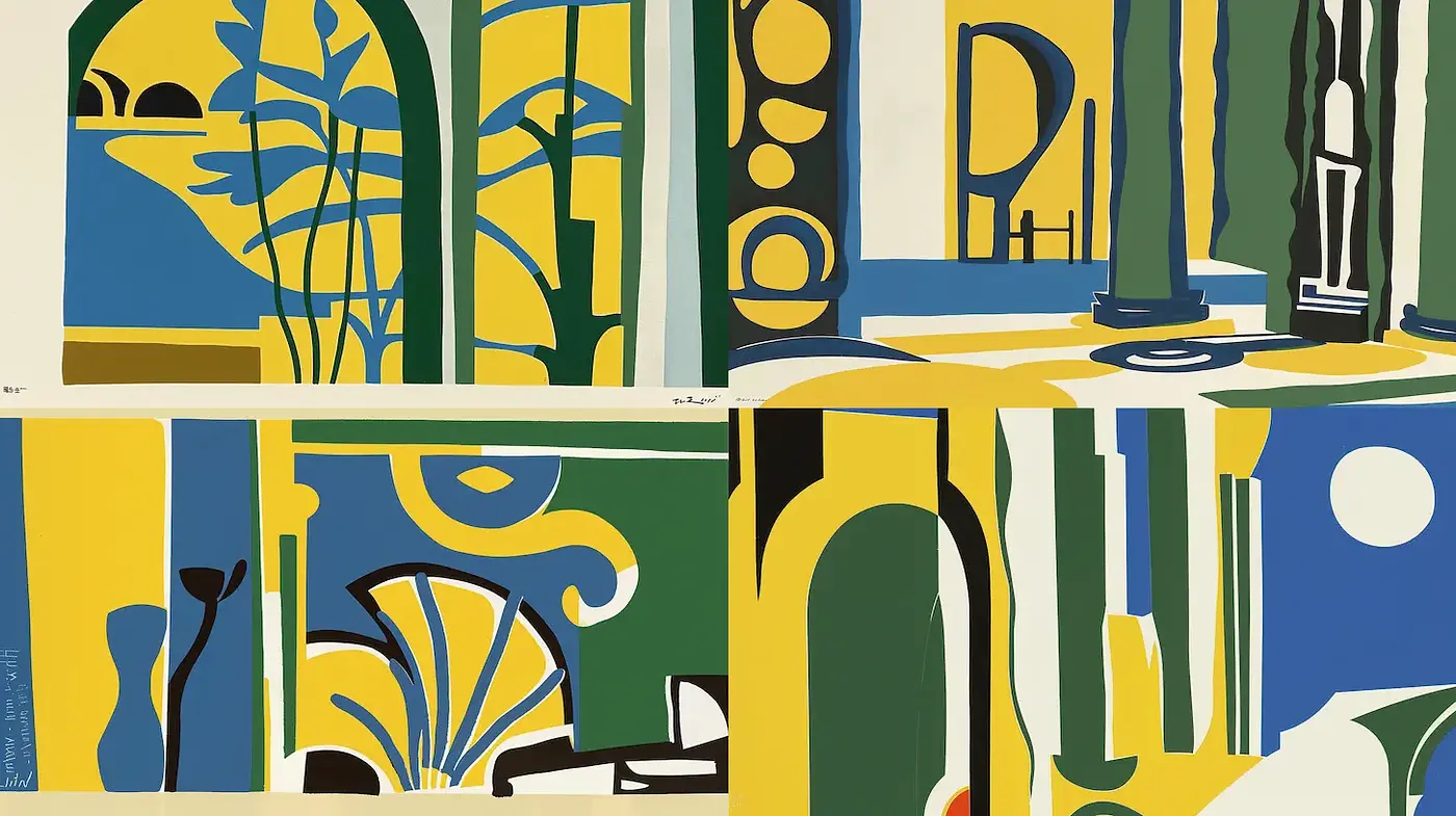 Vibrant abstract composition with a modernist twist - Midjourney sref style