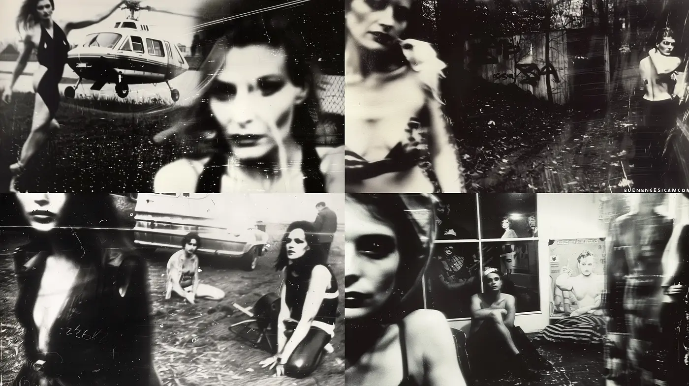 Gritty Monochromatic Dreamscape: A Fusion of Distorted Realism and Vintage Noir - Midjourney sref style