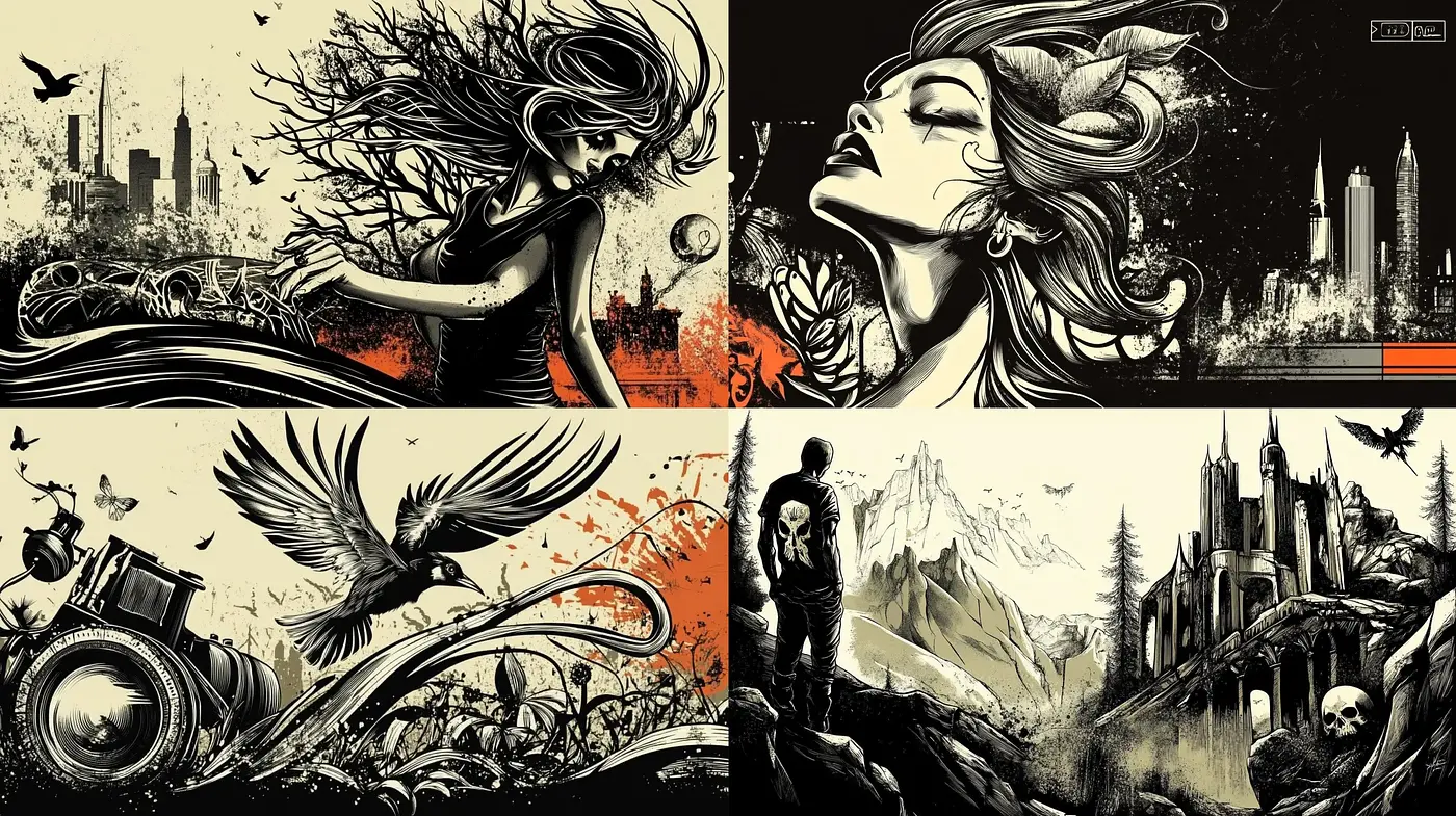 Gothic Elegance in Monochrome Fantasies - Midjourney sref style