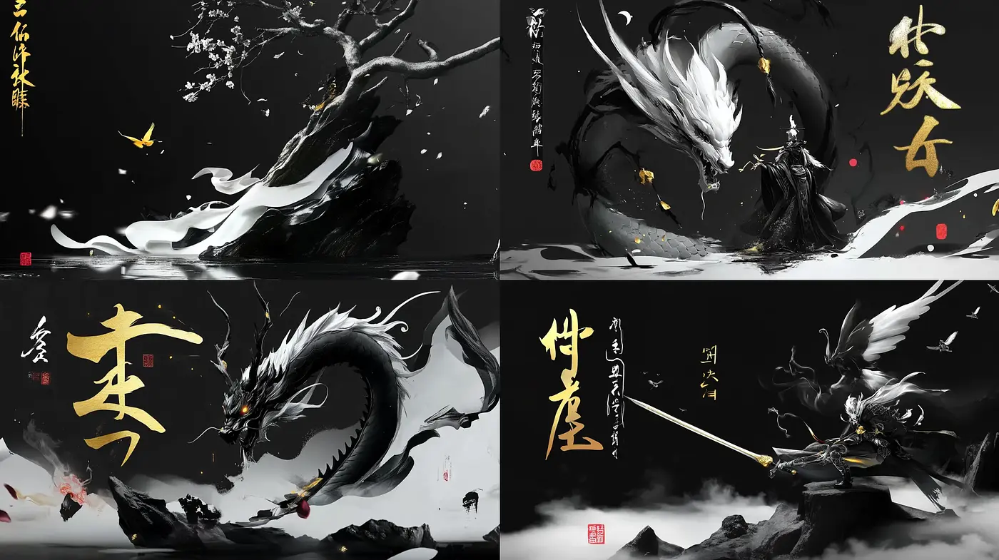 Dynamic Sumi-e Dragon Dance - A Fusion of Traditional Brushwork and Modern Anime Dynamism - Midjourney sref style