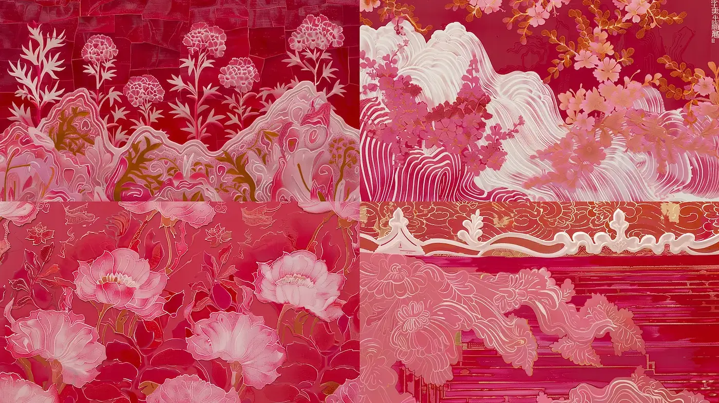Intricate Japanese-inspired Floral Aesthetics with a Harmonious Color Scheme - Midjourney sref style
