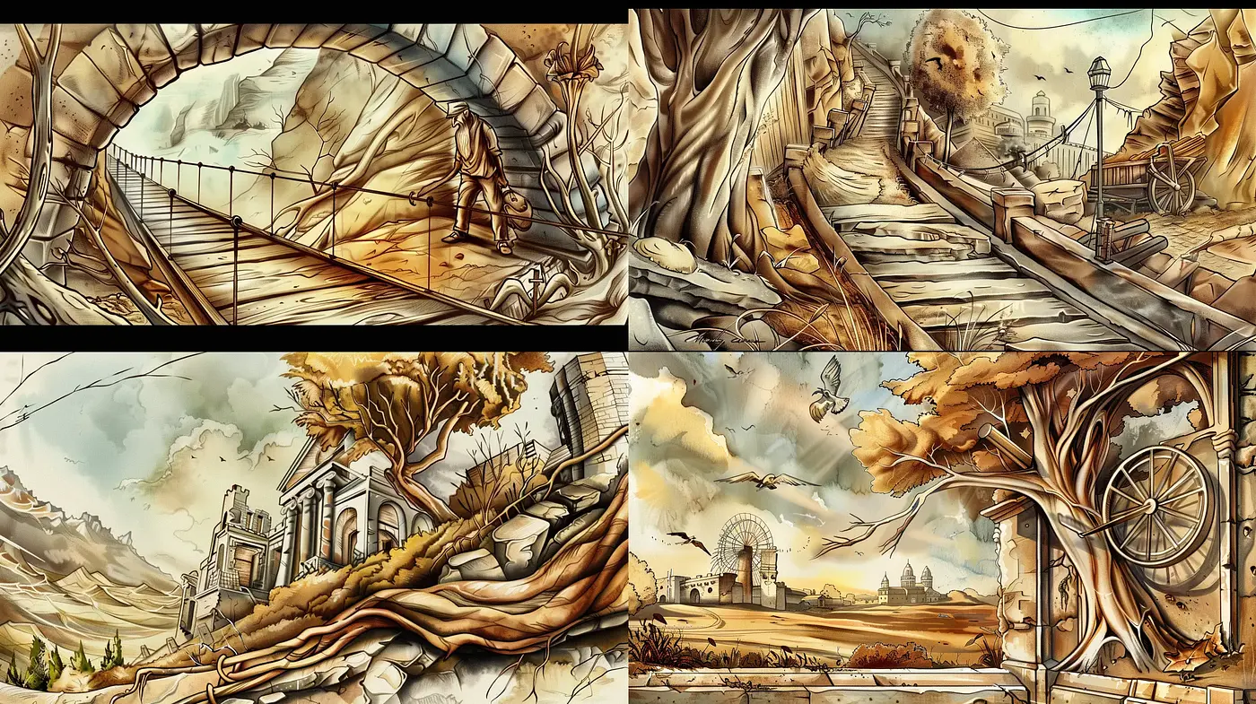 Sepia-Toned Dreamscape Illustration Fusion - Midjourney sref style