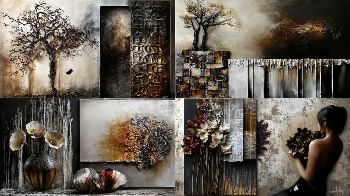 Ethereal Textured Elegance: A Melding of Melancholic Earth Tones and Textural Richness - Midjourney sref style
