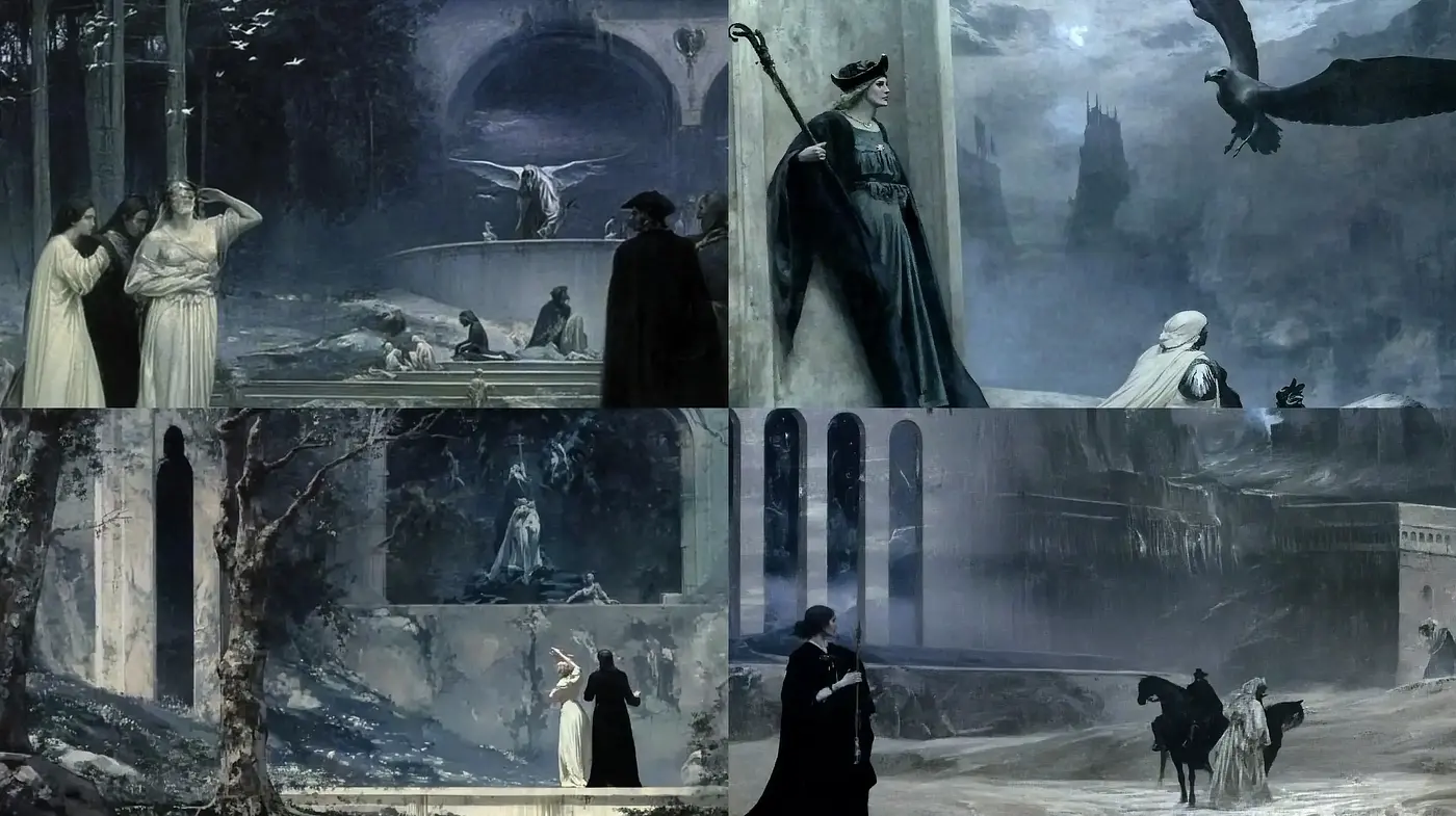 Ethereal Gothic Reverie: A Melding of Romanticism and Melancholy - Midjourney sref style
