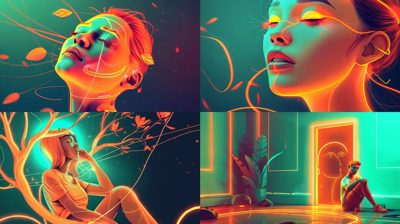 Neon Glow Cyberdreams: A Vivid Synthesis of Digital Art - Midjourney sref style