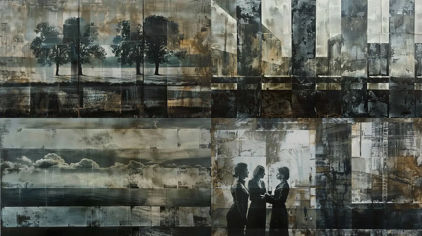 Melancholic Industrial Tapestry: A Consistent Harmony of Grayscale and Textured Expression - Midjourney sref style