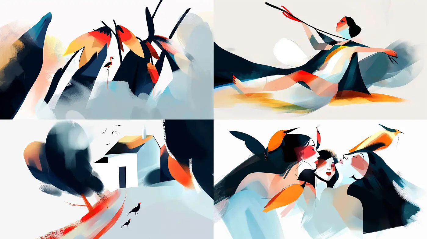 Abstract Expressionist Dive into Fluid Shapes and Bold Coloration - Midjourney sref style