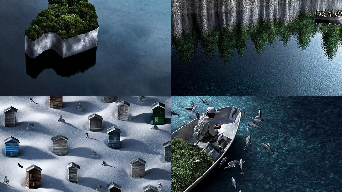 Surreal and Intricate Landscapes with Water Imagery - Midjourney sref style