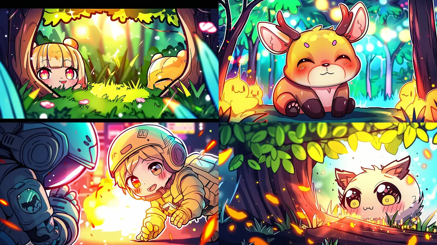 Whimsical Nature Fusion in Luminous Anime Panorama - Midjourney sref style