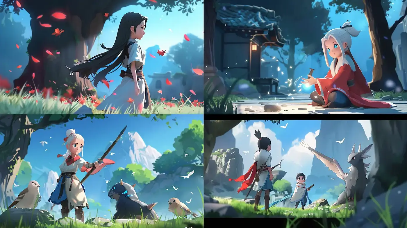 Whimsical and Vibrant Fantasy Landscapes with a Touch of Anime Aesthetic - Midjourney sref style