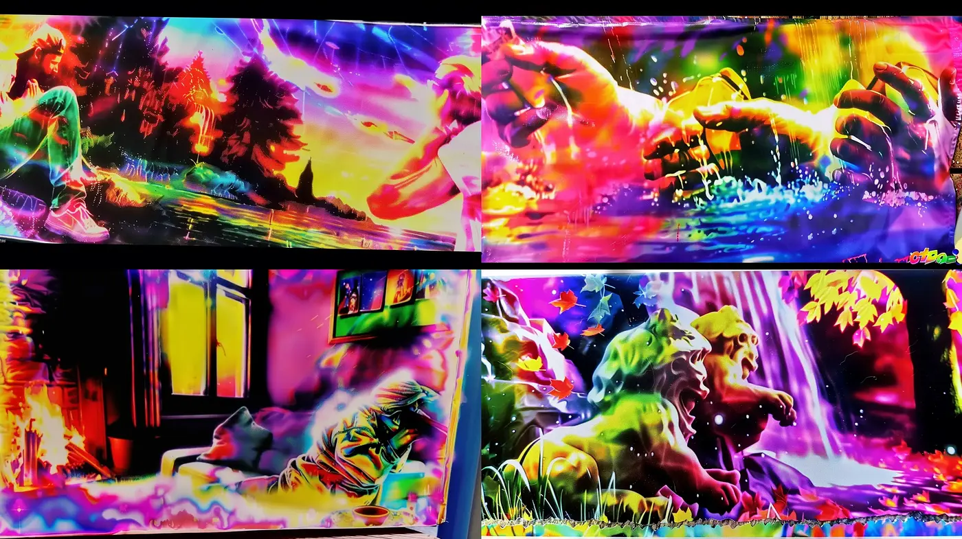 Psychedelic Dreamscapes: A Luminescent Journey of Saturated Hues and Fluid Motion - Midjourney sref style