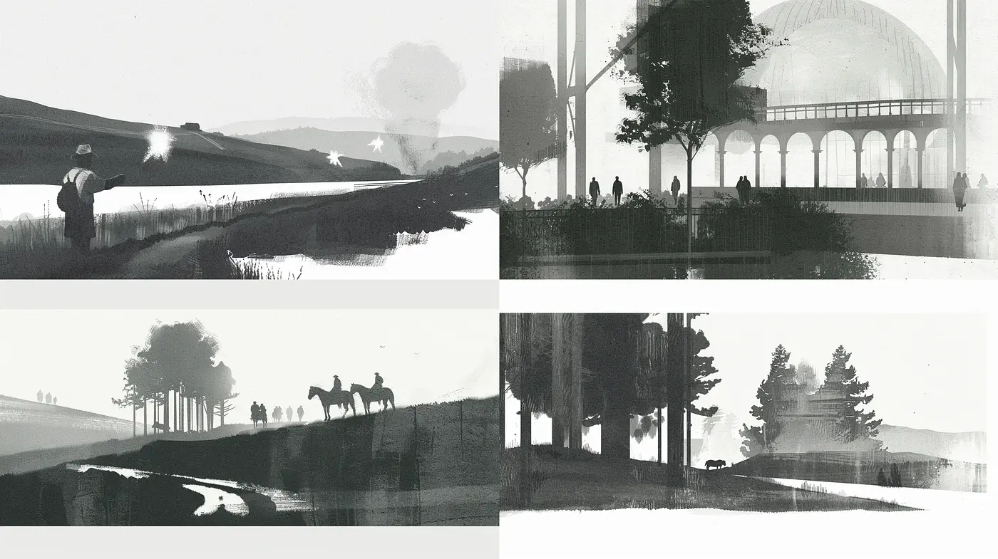 Monochrome Serenity: A Collection of Timeless Ink Wash Landscapes - Midjourney sref style