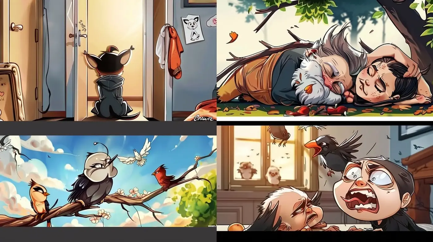Whimsical Tale Illustrations with a Dynamic Cartoonish Essence - Midjourney sref style