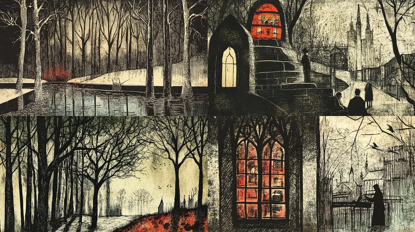 Twilight Reverie in Monochrome Hues: Homage to Gothic Serenity - Midjourney sref style
