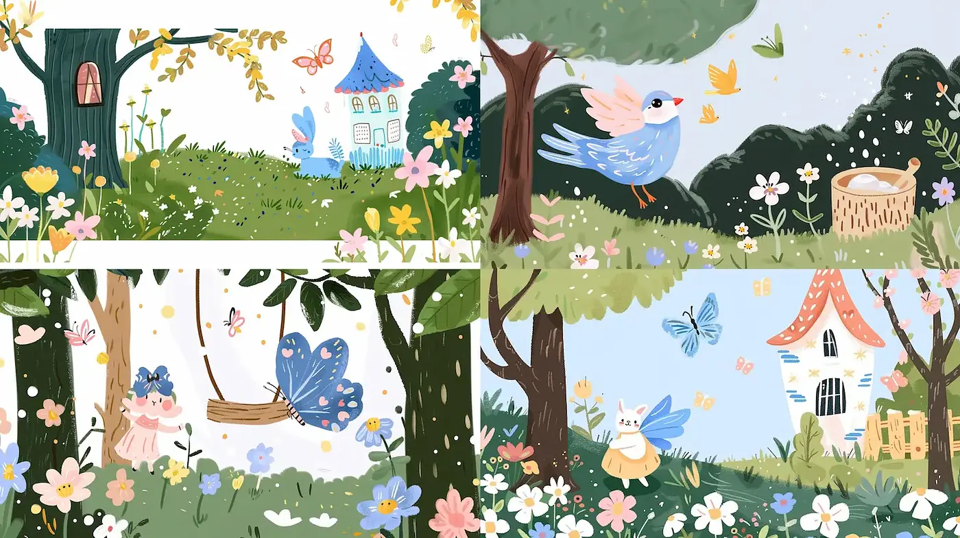 Whimsical and Playful Illustrations with a Pastoral Theme - Midjourney sref style