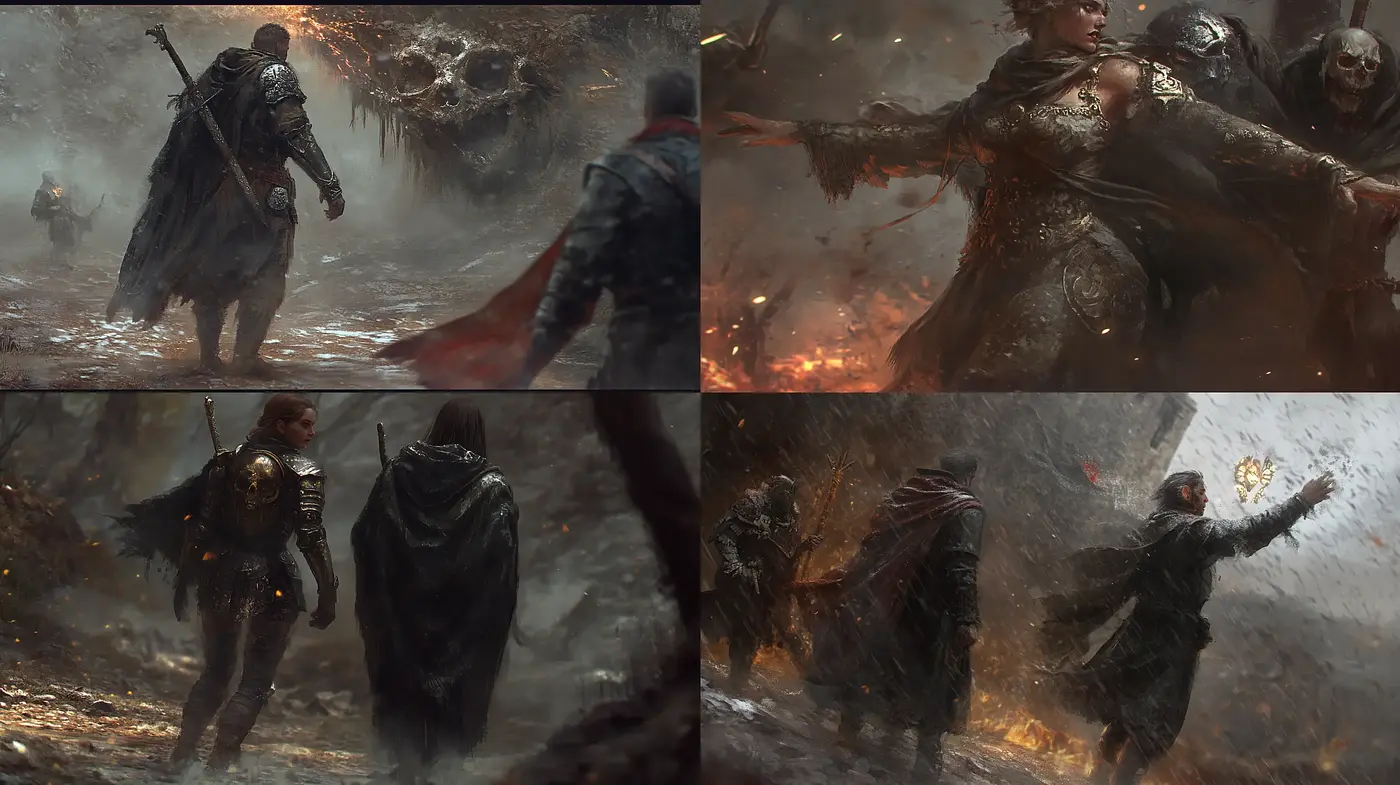 Gritty Epic Saga: A Cohesive Vision of Dark Fantasy and Heroic Struggle - Midjourney sref style