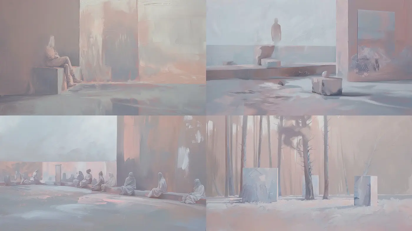Ethereal Pastel Dreamscapes in Contemporary Brushwork - Midjourney sref style