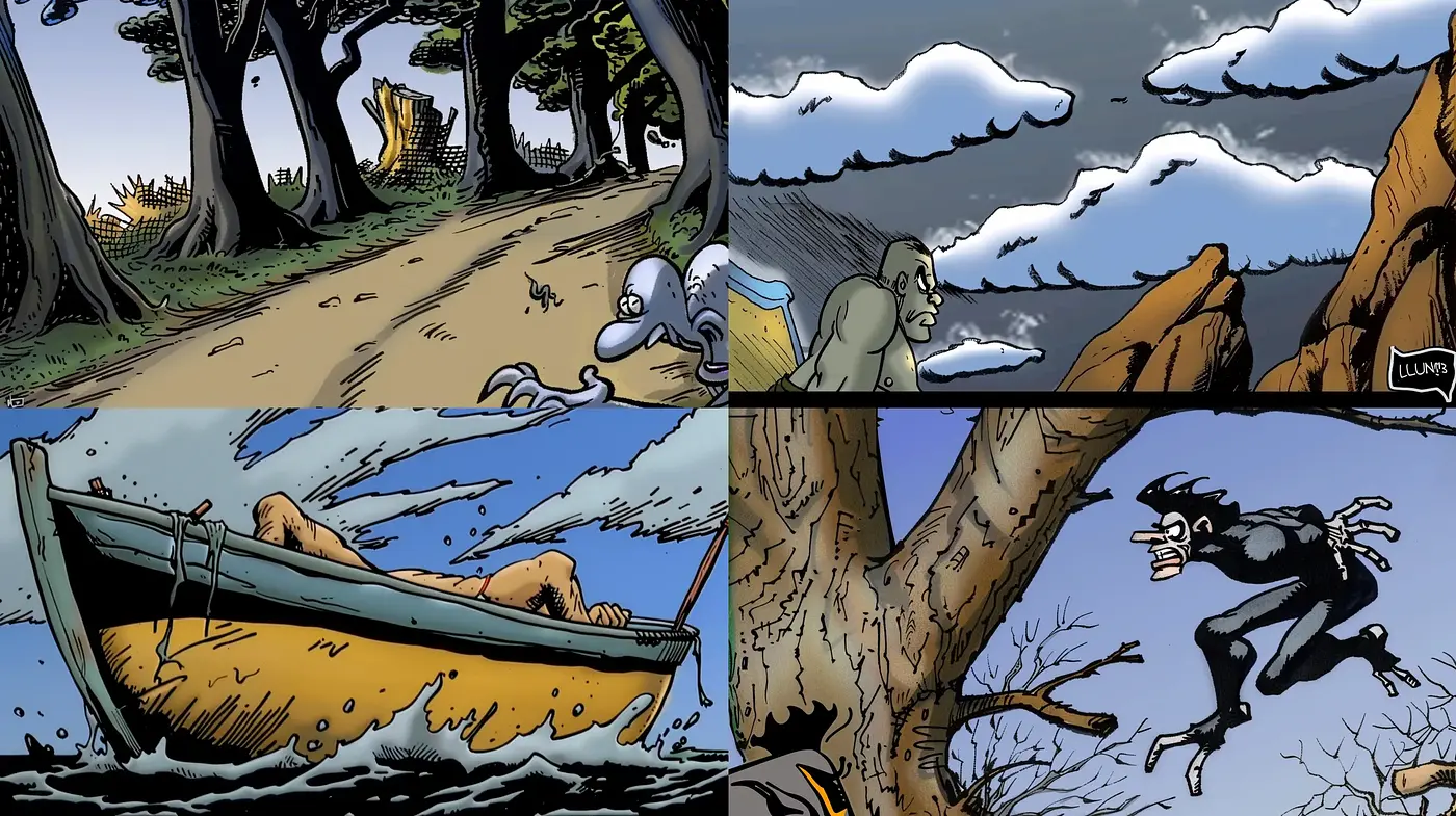 Ethereal Twilight in Stylized Nature: A Comic Book Panorama - Midjourney sref style