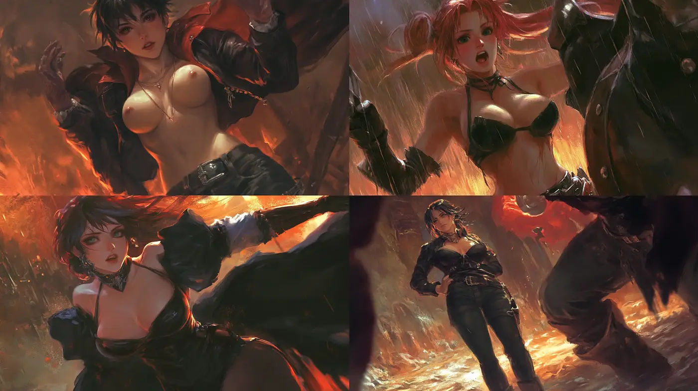 Dynamic Brushwork and Fiery Hues in Fantasy Illustration - Midjourney sref style