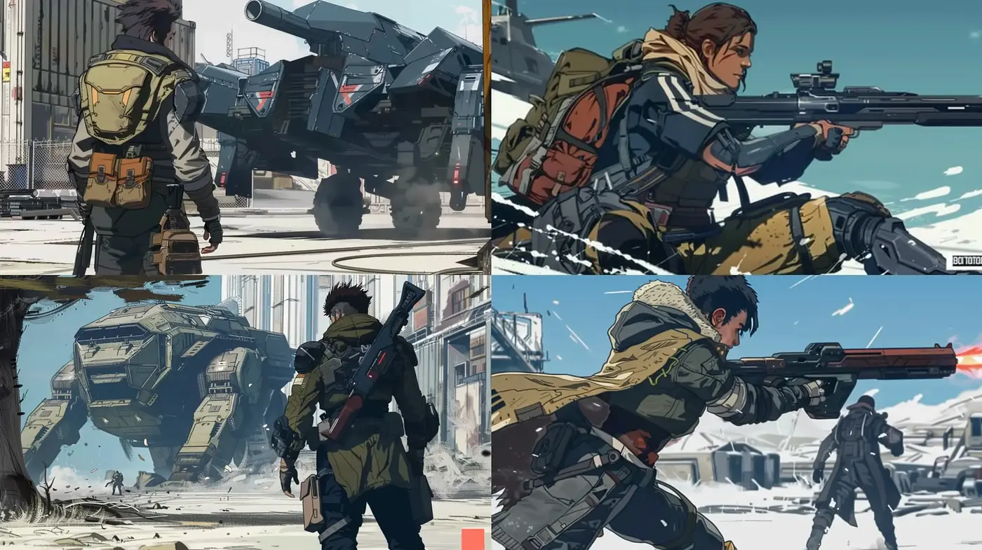 Futuristic Military Engagement in Stylized Concept Art - Midjourney sref style