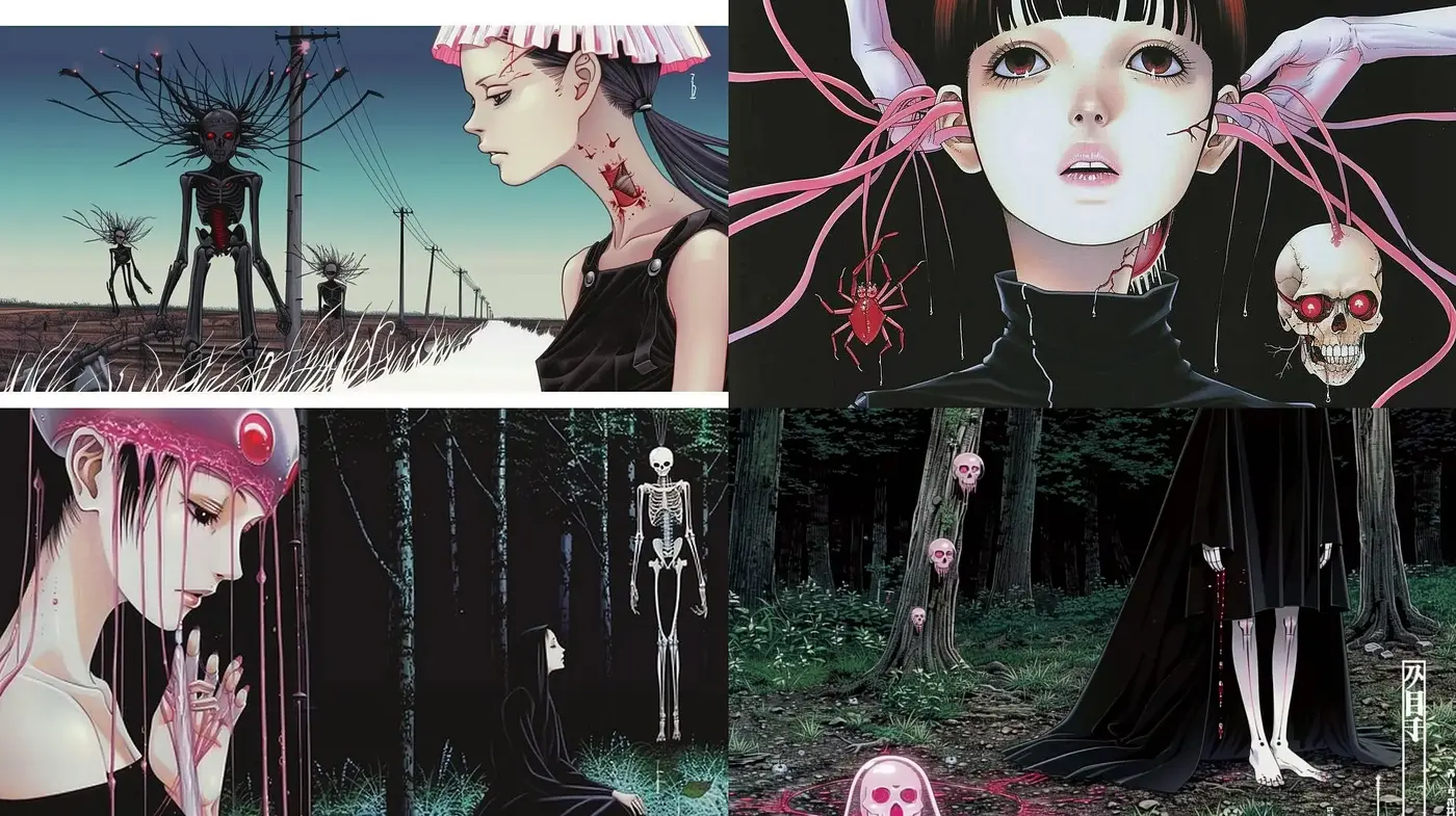 Ethereal Gothic Dreamscapes: A Synthesis of Dark Mystique and Anime Elegance - Midjourney sref style