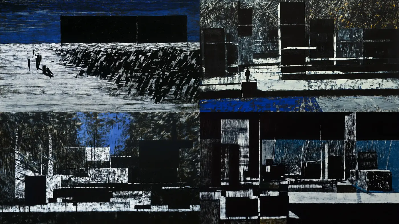 Moody Textural Contrast in Monochromatic Hues with Abstract Expressionist Undertones - Midjourney sref style