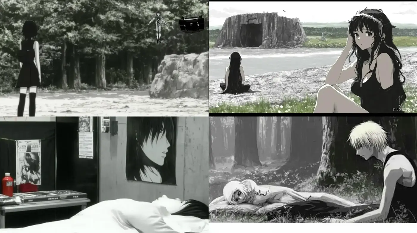 Monochromatic Anime Essence with Ethereal Undertones - Midjourney sref style