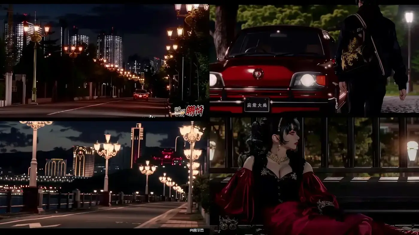 Nocturnal Elegance with a Crimson Noir Palette - Midjourney sref style