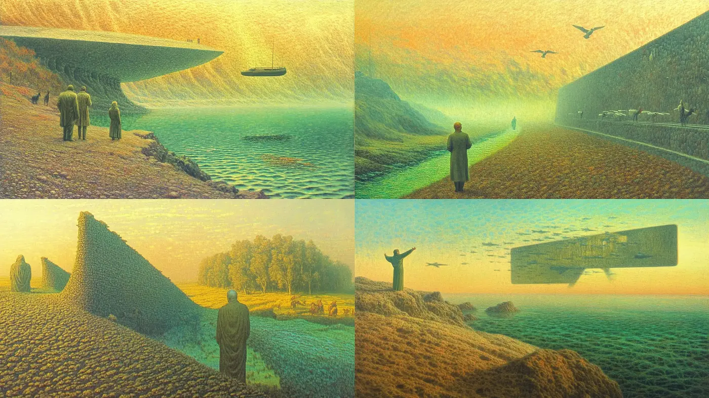 Ethereal Dawn Hues with Surreal Landscapes - Midjourney sref style