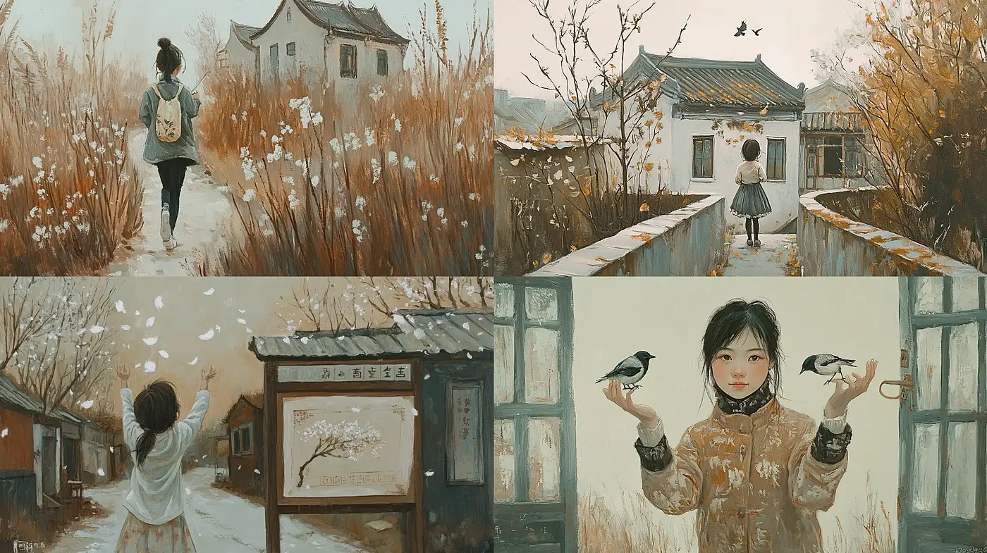 Tranquil Rustic Serenity in Subdued Earth Tones - Midjourney sref style