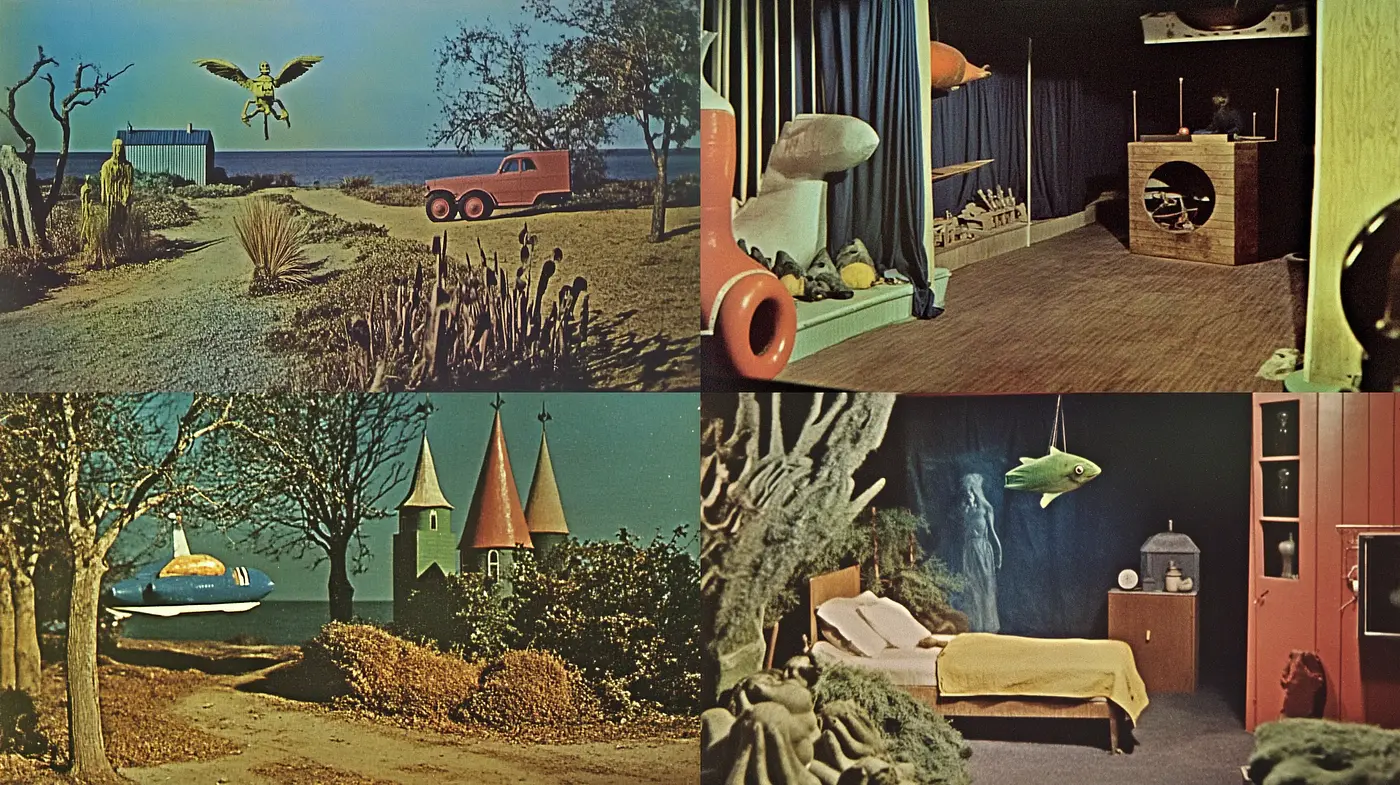 Retrofuturistic Dreamscape: A Harmony of Vintage Aesthetics and Surreal Elements - Midjourney sref style