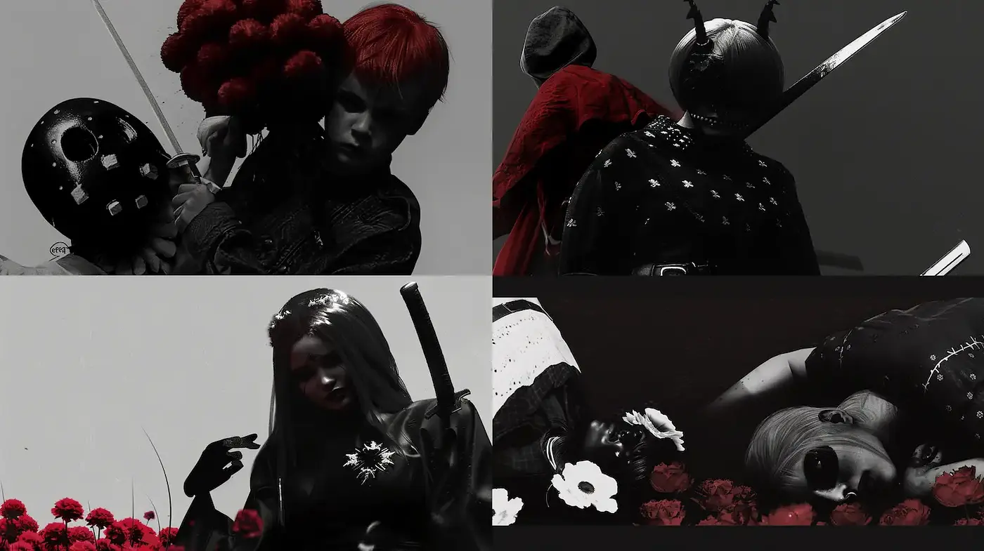 Dark and Dramatic Aesthetic with Floral Elements - Midjourney sref style
