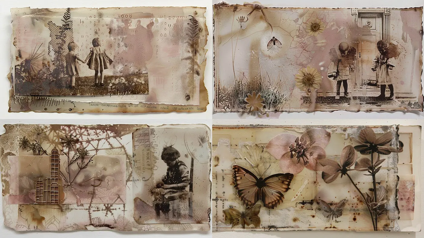 Time-Worn Elegance: Evocative Blends of Sepia Tonalities and Textured Dreamscapes - Midjourney sref style