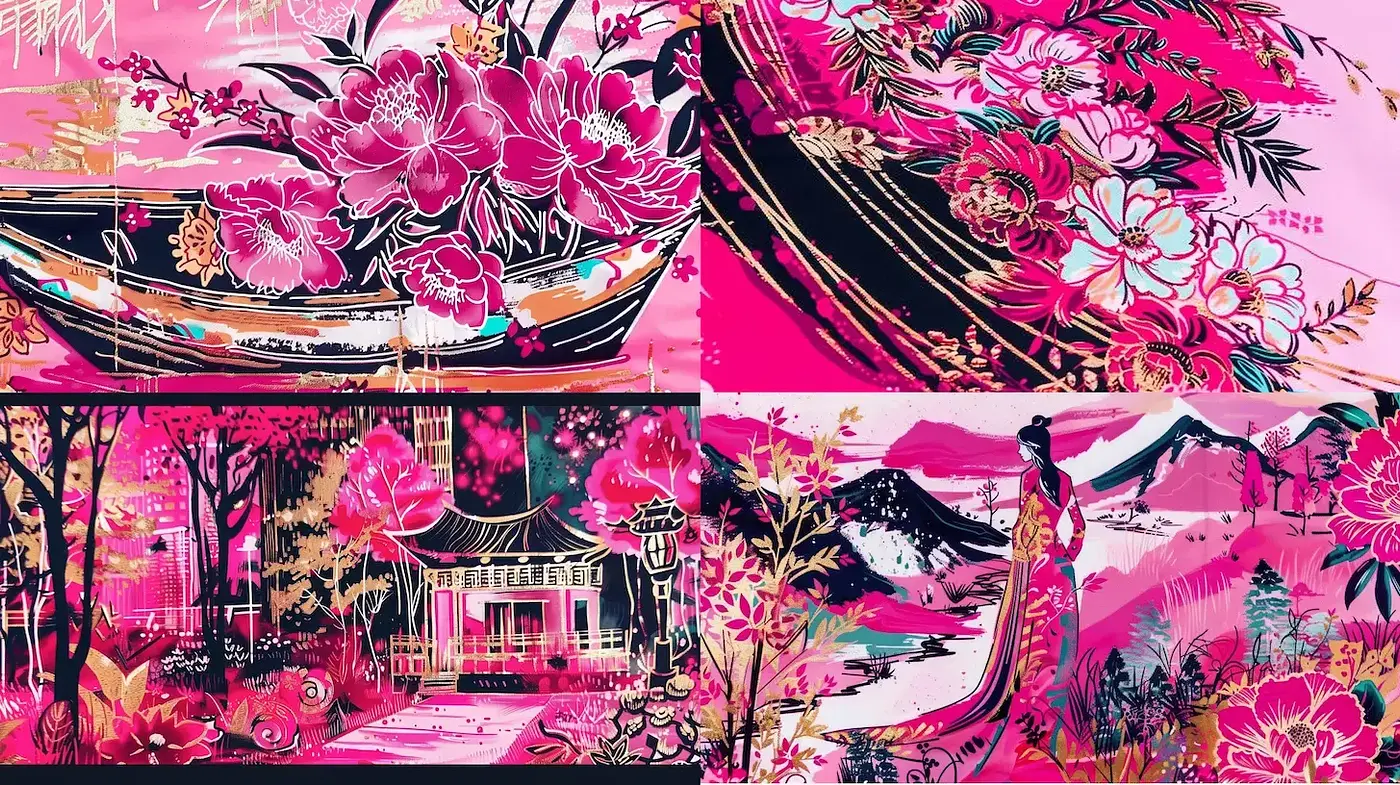 Vibrant and intricate floral designs with a cohesive aesthetic - Midjourney sref style
