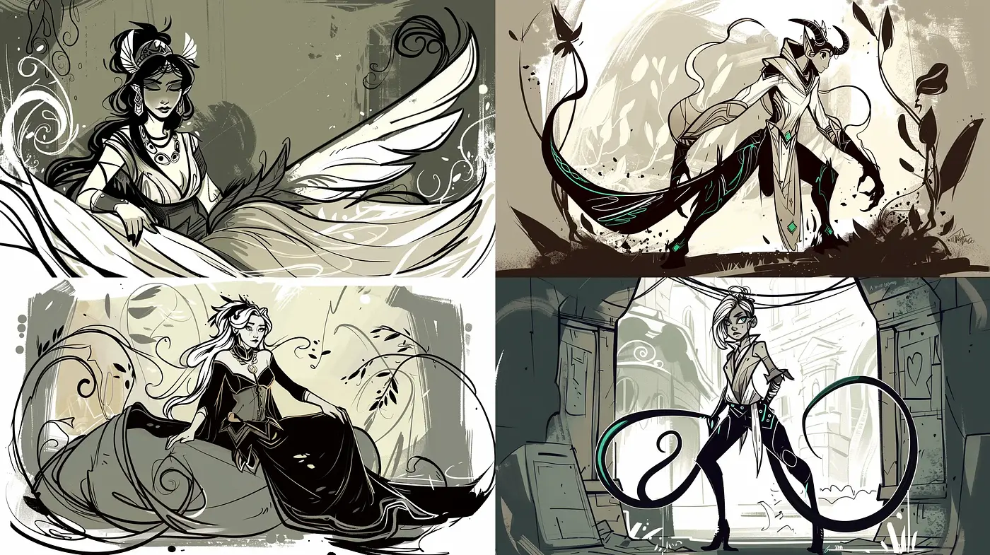 Monochromatic Elegance of Stylized Fantasy - Midjourney sref style