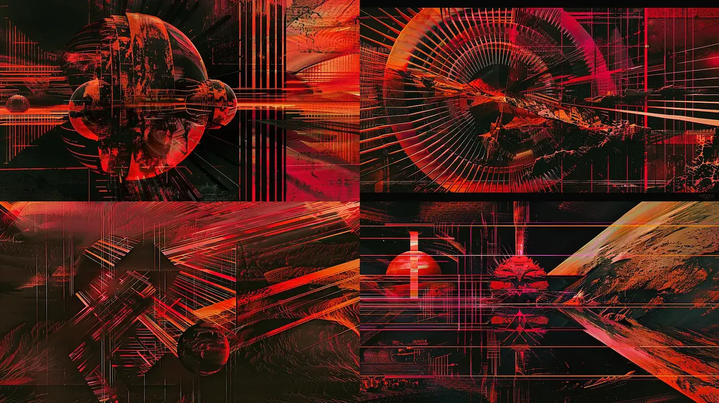 Dynamic and Bold Abstract Space Art with Geometric Elements - Midjourney sref style