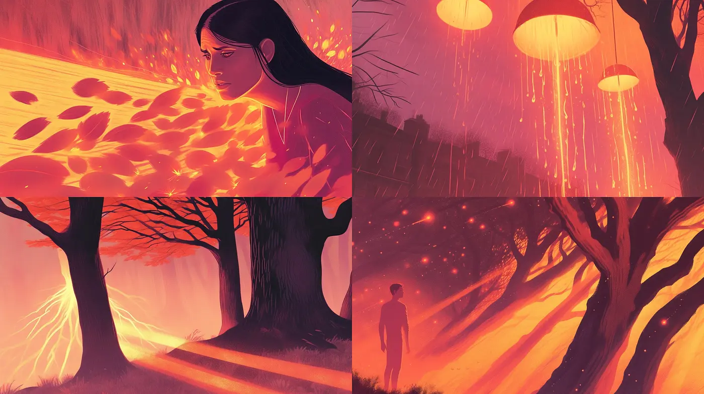 Ethereal Twilight Hues: A Blending of Warmth and Mystery in Stylized Nature - Midjourney sref style