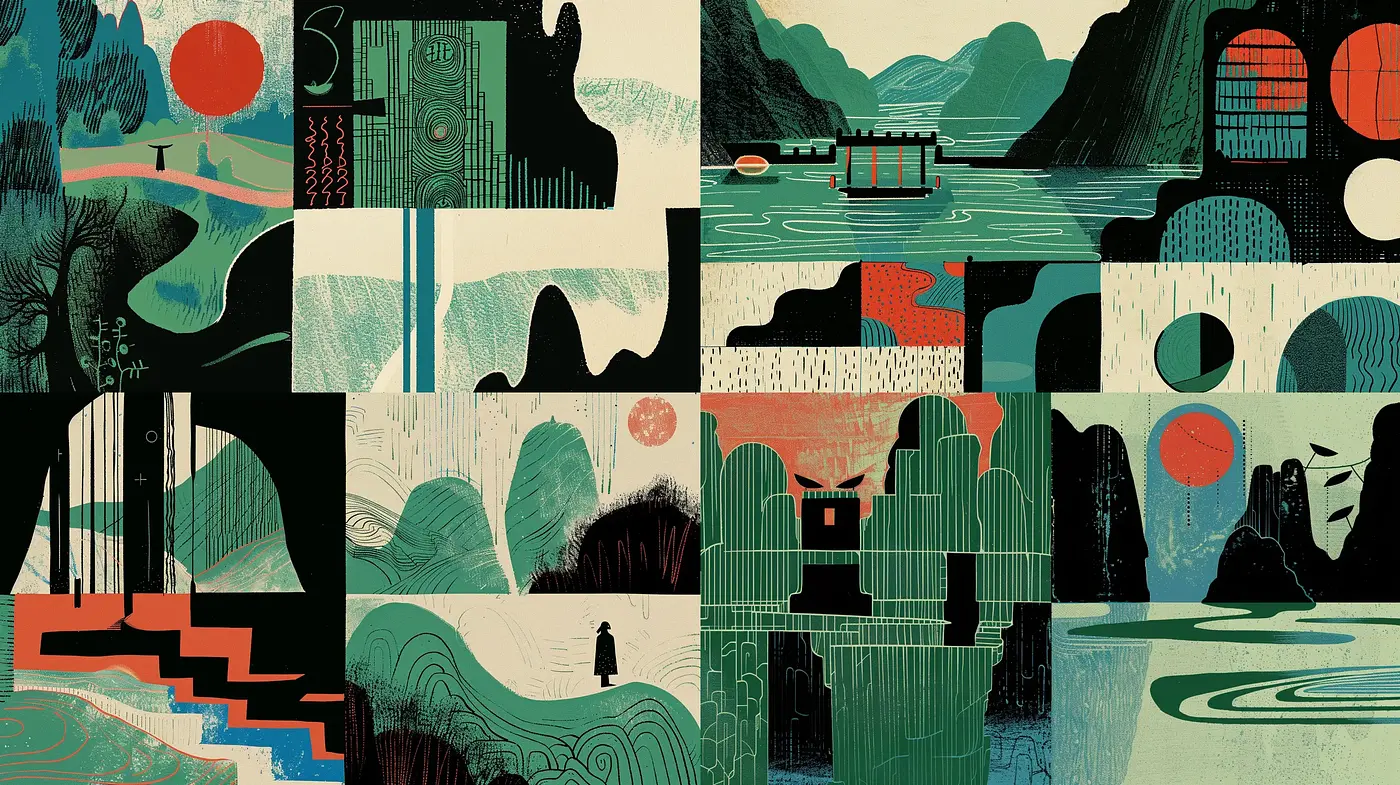 Abstract Geometrical Landscape Fusion with a Modernist Twist - Midjourney sref style