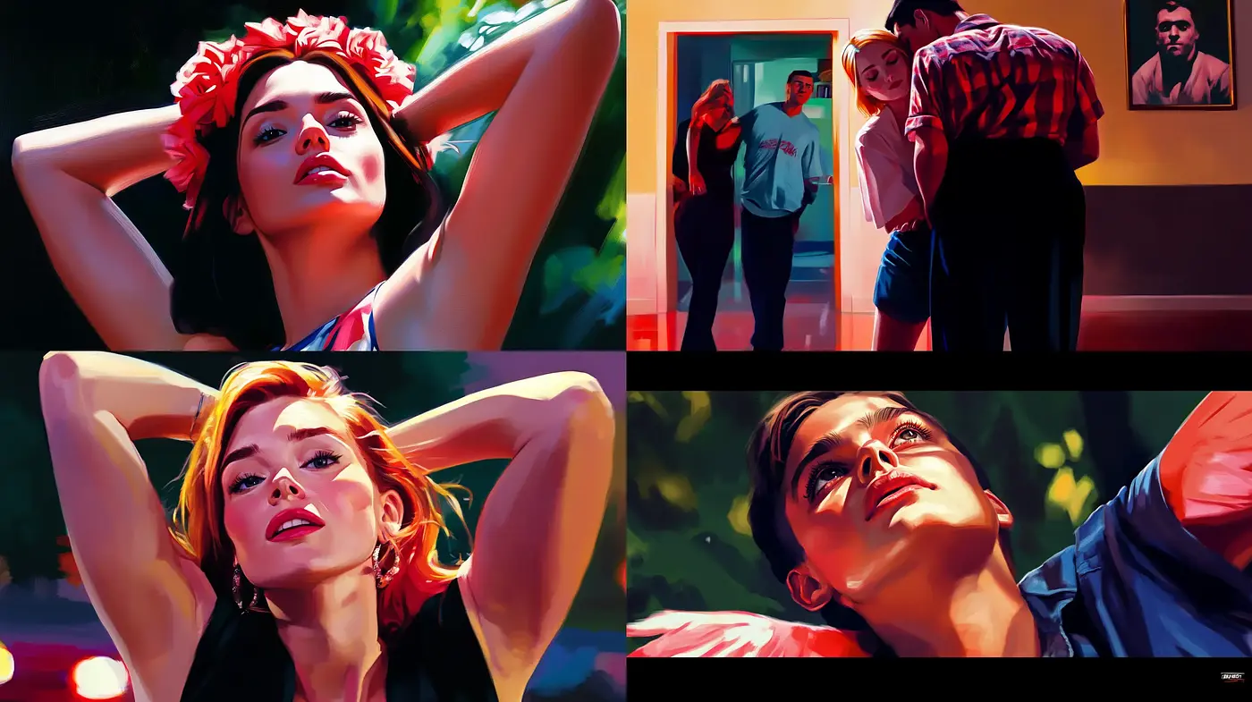 Luminescent Twilight: A Cinematic Blend of Stylized Realism and Vibrant Contrast - Midjourney sref style