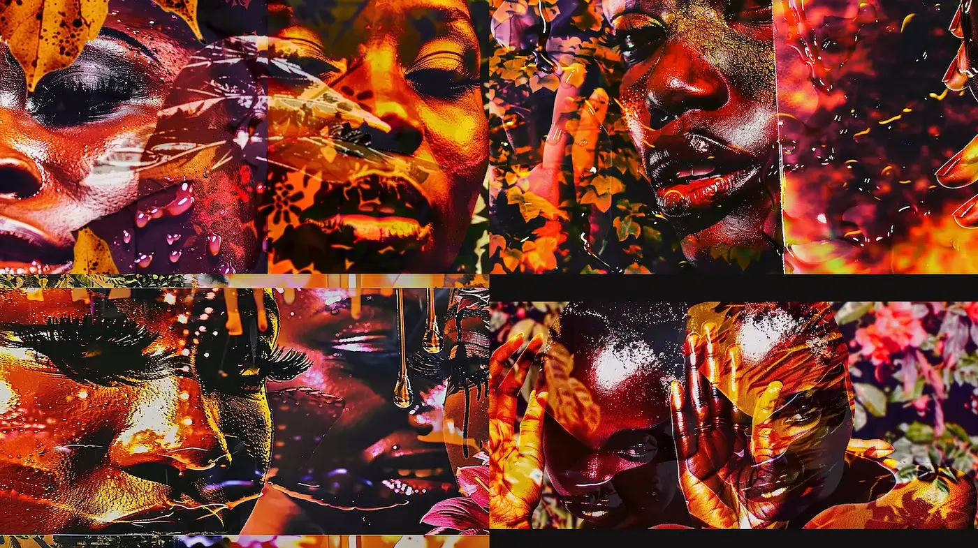 Vibrant and Introspective Portraits with Nature Elements - Midjourney sref style