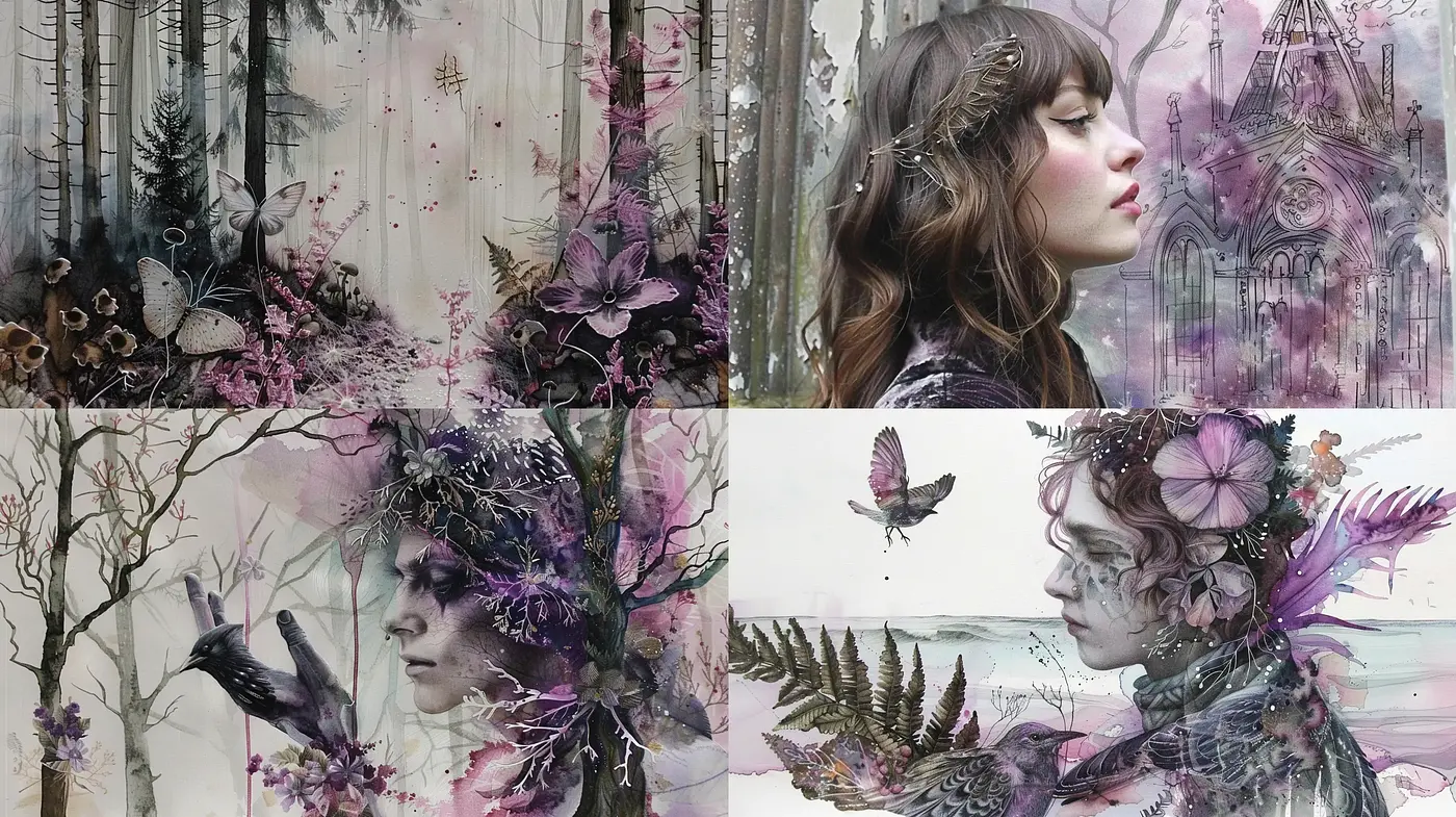 Ethereal Botanical Fusion with Whimsical Overtones - Midjourney sref style