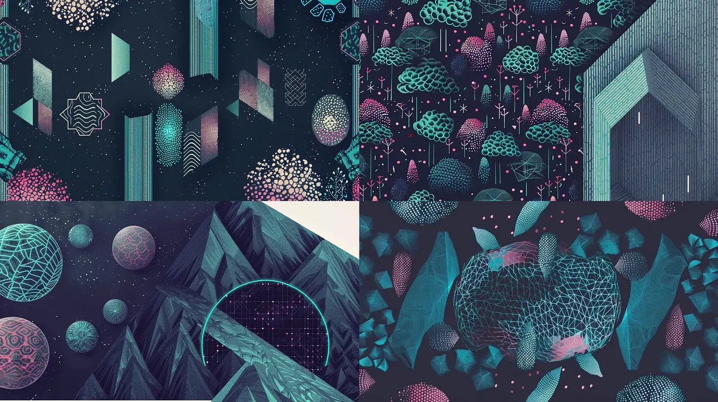 Cybernetic Dreamscape: A Fusion of Neon Geometry and Enigmatic Textures - Midjourney sref style