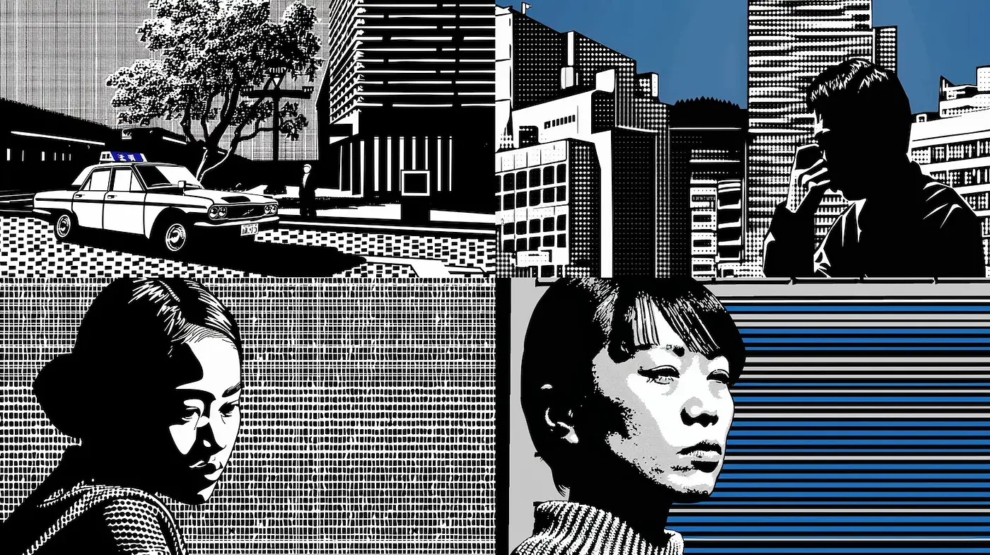 Dynamic Urban Noir with Minimalistic Line Art Influence - Midjourney sref style