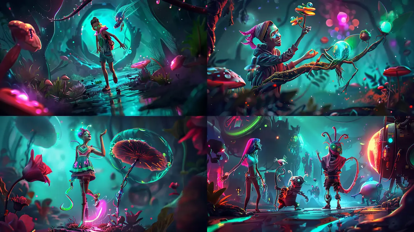 Ethereal Glow of a Neon Fantasy Forest - Midjourney sref style