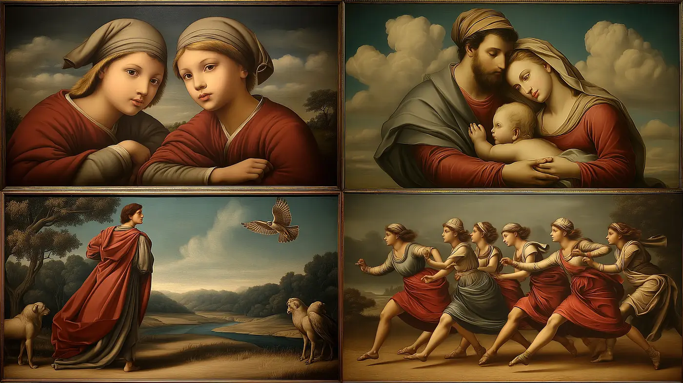 Serene and Harmonious Renaissance-inspired Visuals with Neoclassical Undertones - Midjourney sref style