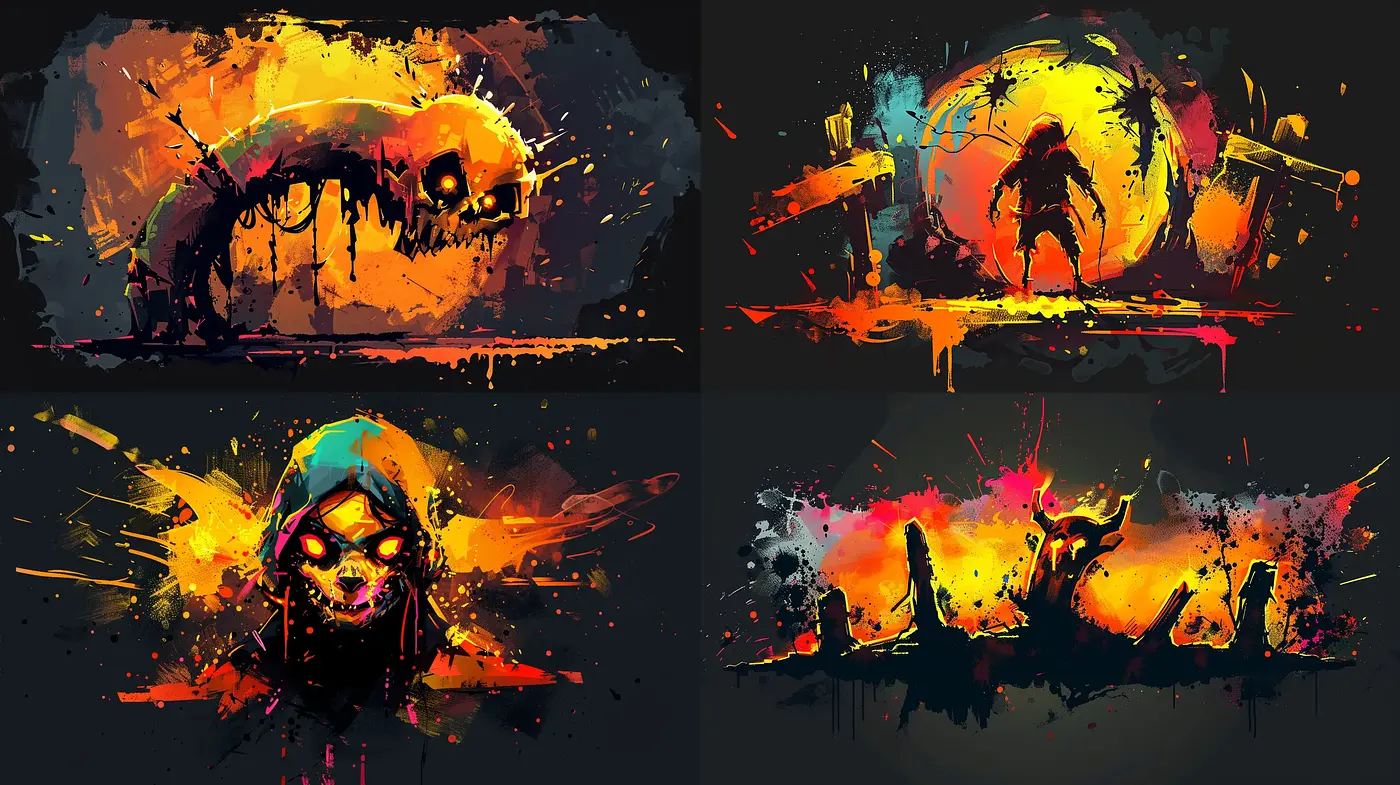 Abstract Expressionist Explosions in a Dark Neon Palette - Midjourney sref style