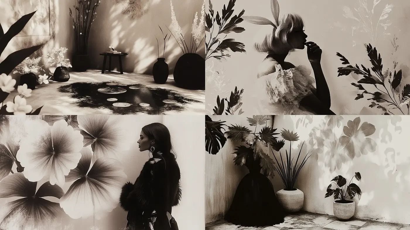 Monochromatic Elegance in Botanic Serenity - Midjourney sref style