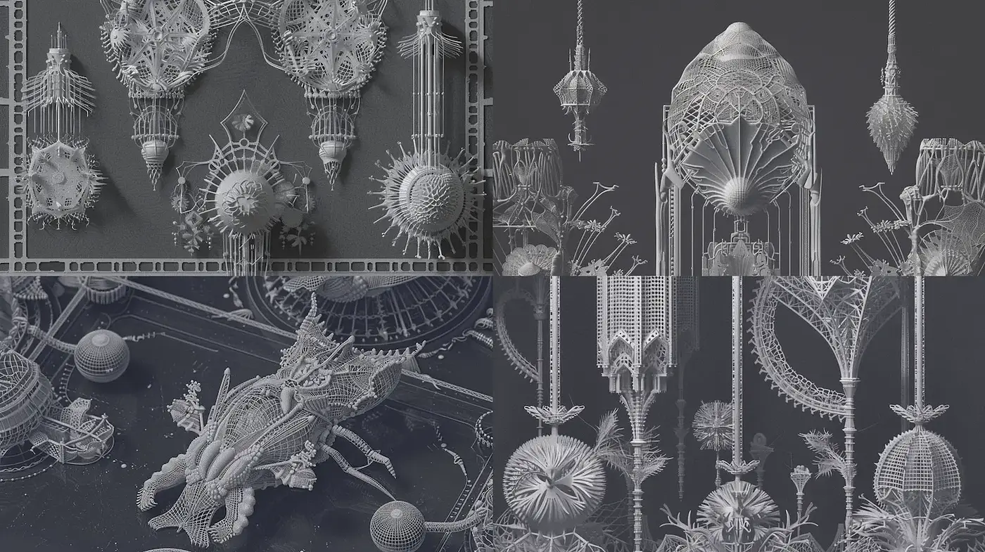 Intricate and Ethereal Fantasy Sculpture Style with Steampunk Influences - Midjourney sref style